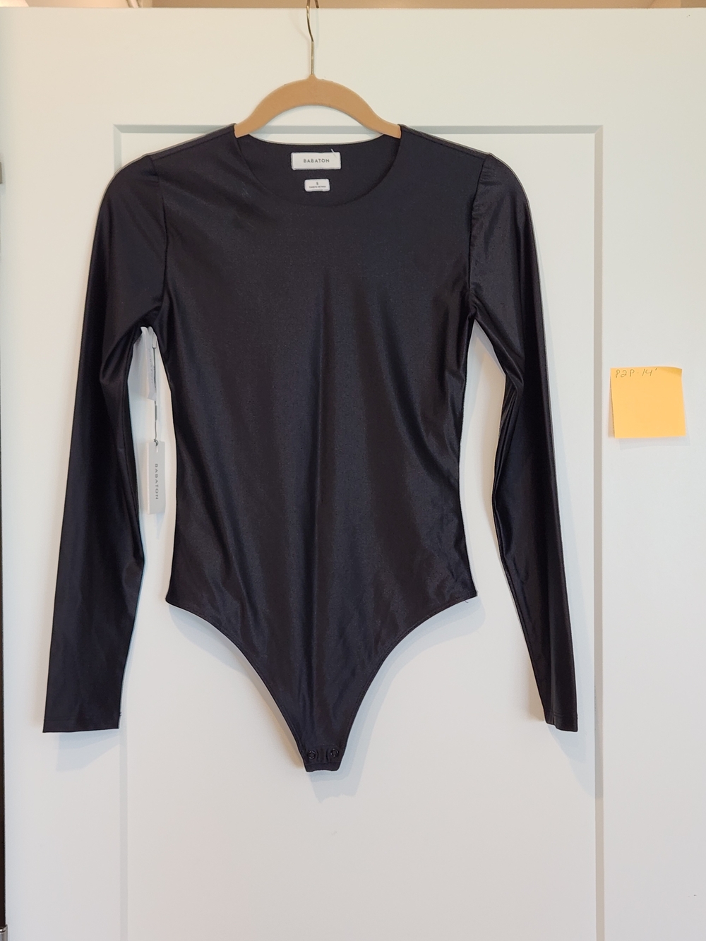 NWT Babaton Small Black Crew Neck Satinette Long Sleeve Ballet-Core Bodysuit